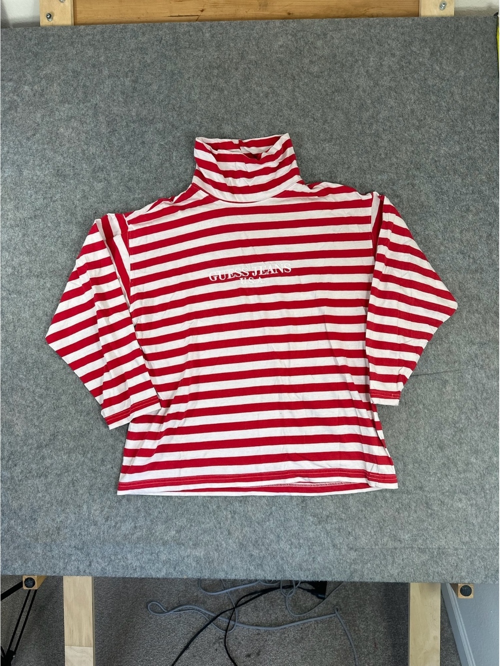 Vintage Guess red and white striped turtleneck top mens medium